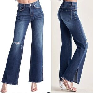 RISEN JEANS Hight Rise Distressed Wide Flare Sz 15/32